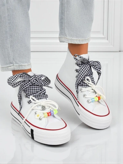 Damen Callista Bianca Sneakers – weiße, modische Flats mit dekorativen Perlen