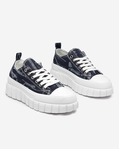 Marineblaue Damen-Sneaker a'la Jeans auf der Resi-Plattform - Schuhe