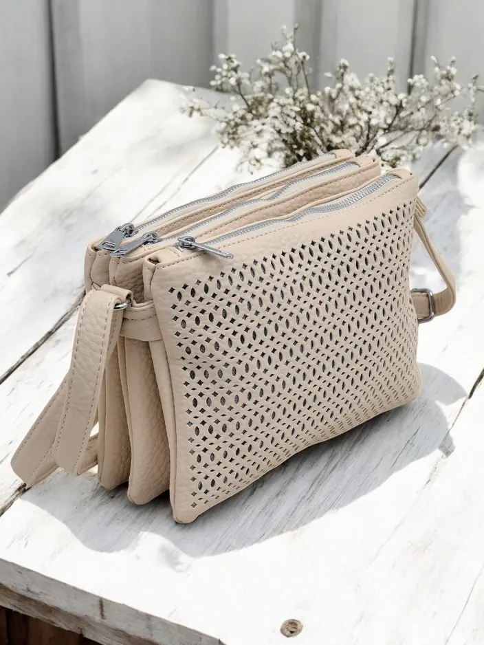 Royalfashion Spitzenkleine Handtasche für Damen aus Lederimitat mit 3 Fächern