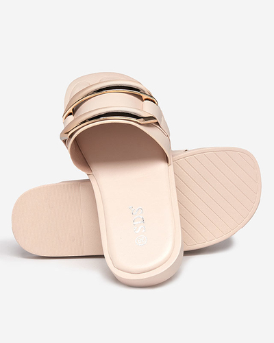 Beige Damenhausschuhe mit großem Goldornament Kedino - Footwear