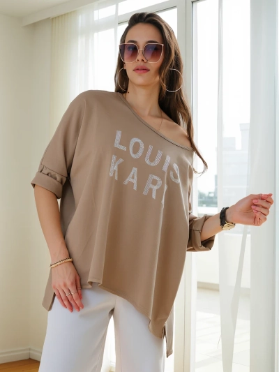 Royalfashion Damen-Viskosebluse mit Strassaufschrift