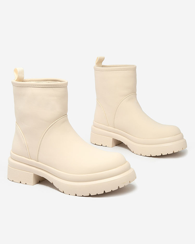 Royalfashion Beige matte Damenstiefel mit dickerer Sohle Holeopi