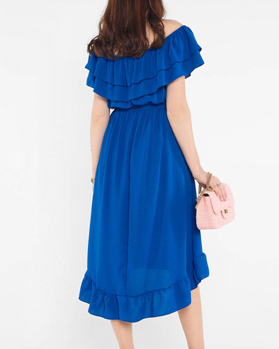 Kobaltblaues Damenkleid mit Rüschen - Kleidung