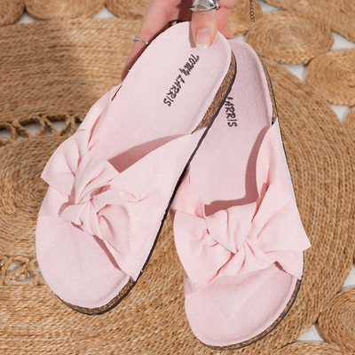Hellrosa Damenpantoffeln mit Schleife Alanza - Schuhe