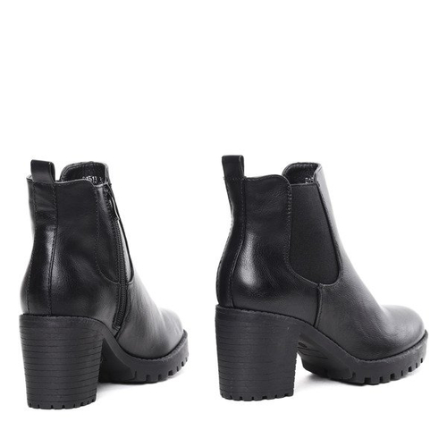 Czarne botki z eko skóry - Obuwie