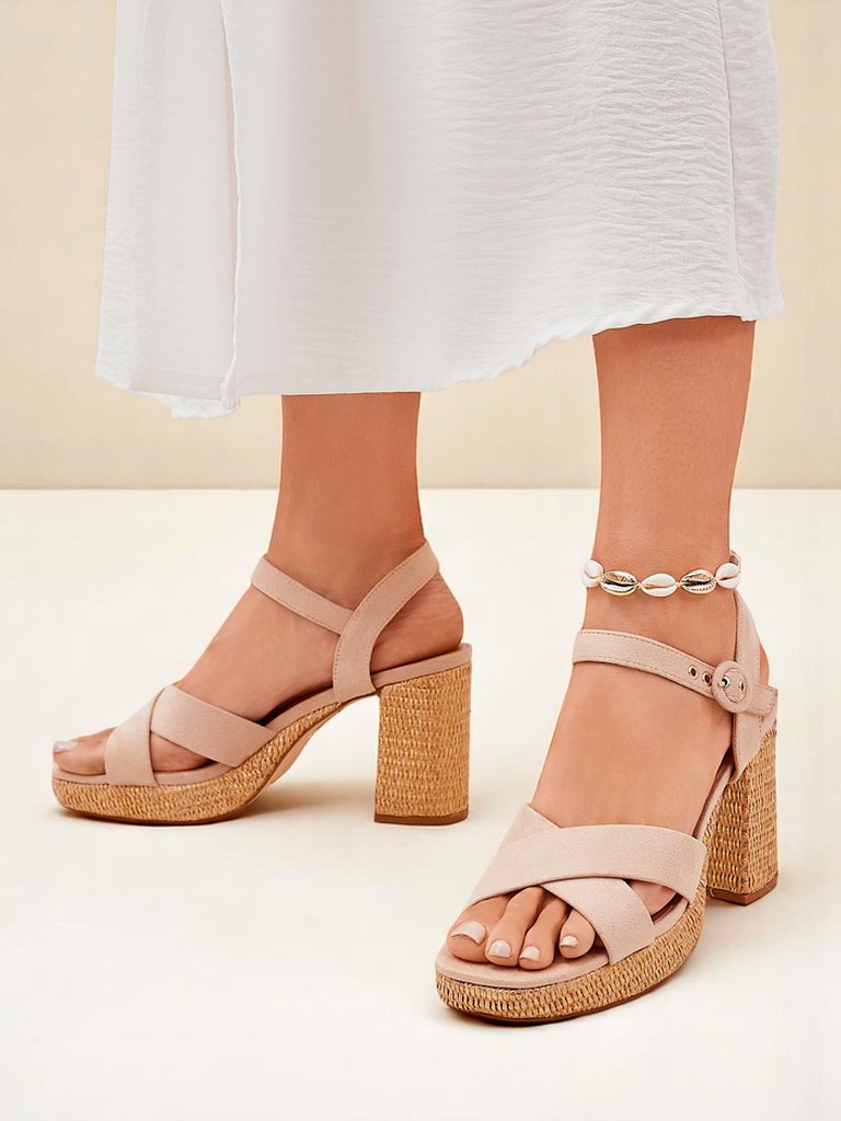 Damen Sandalen Royalfashion AURELIA beige mit Blockabsatz Wildleder