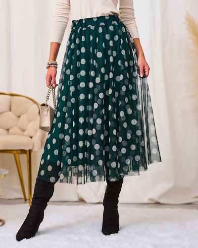 Royalfashion Темно-зелена жіноча двошарова спідниця міді в горох