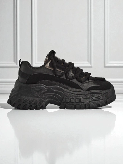 Aurelia Nero – Damen Chunky Sneakers aus ökologischem Leder Schwarz 6,5 cm