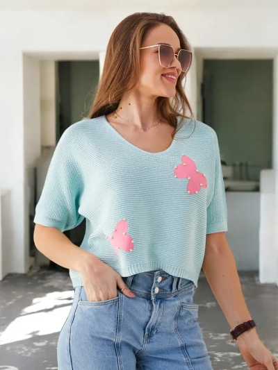 Royalfashion Damen Baumwollkurzpullover mit Schmetterlingen