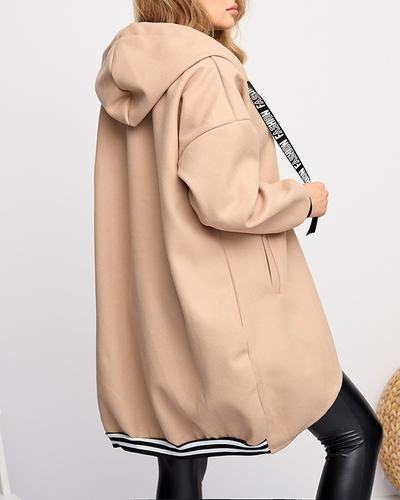 Beige Damenjacke - Mantel mit Ornament - Kleidung