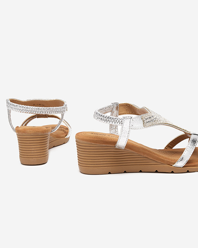 Silberne Damensandale mit Zirkonia auf Keilabsatz Amuni - Footwear