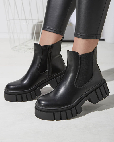 Schwarze Damenstiefel mit dickerer Sohle Olilno- Footwear