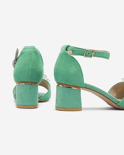 Зелені жіночі босоніжки на стійці з декоративними кристалами Cerosso- Footwear