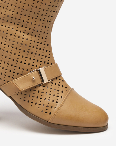 Hellbraune durchbrochene Stiefel mit flachem Absatz Weiluna - Footwear