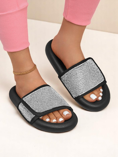 Royalfashion Damen Pantoletten mit flacher Sohle Sparkle Step