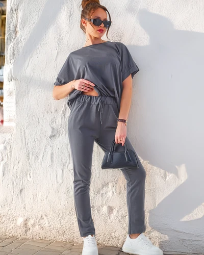 Royalfashion Damen Baumwollset mit kurzen Ärmeln und geraden Hosen