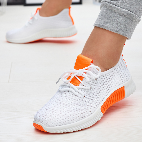 Weiße Damen-Sportschuhe mit orangefarbenen Einsätzen Kedeti - Footwear