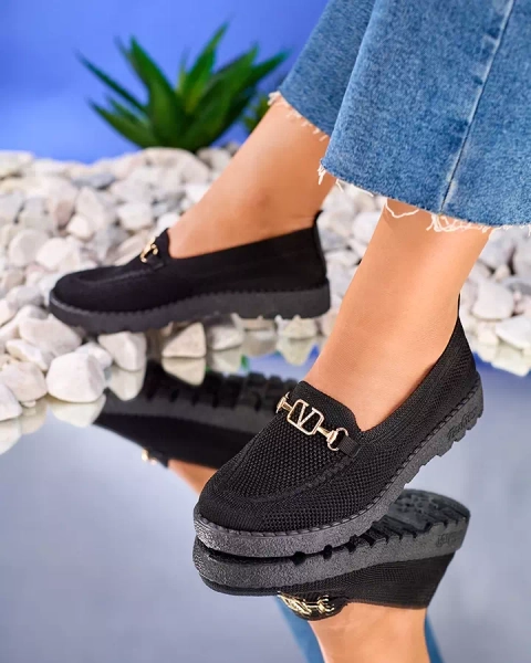Royalfashion Чорні жіночі тканинні мокасини з золотим декором Ertica