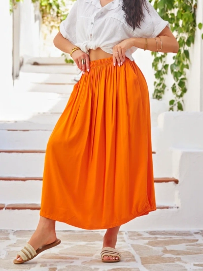 Royalfashion Damen Viskose Midi Rock Sommer Leicht mit Zwei Taschen