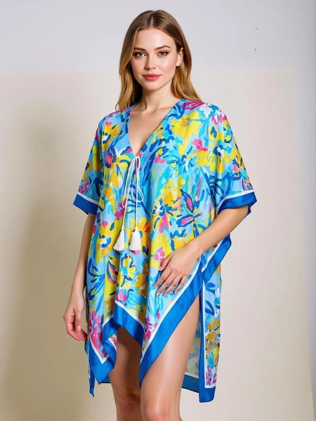 Aurelia Blue Pareo Royalfashion – Sommerliches Damen-Pareo bis zum Knie mit V-Ausschnitt