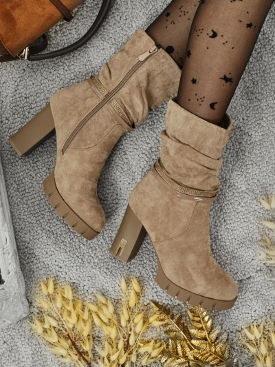 Damen Stiefeletten Öko-Wildleder mit Blockabsatz BrambleDusk