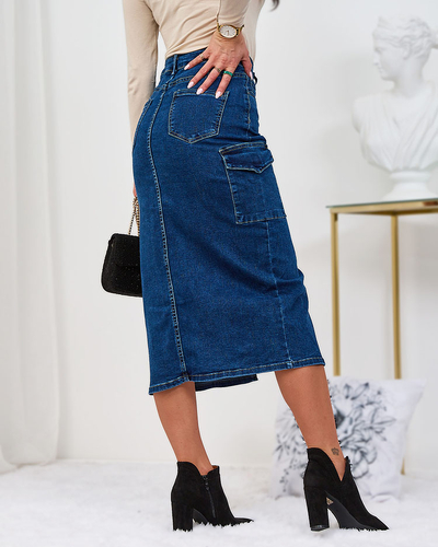 Royalfashion Marineblauer Jeansrock für Damen mit Knöpfen