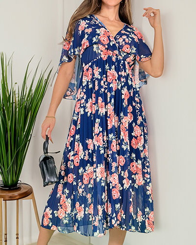 Royalfashion Жіноча плісирована квіткова сукня міді