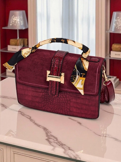 Aurora Venezia bordeaux Damenhandtasche aus Öko-Patentleder und Wildleder