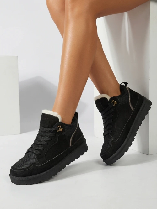 Trampki Damskie Diana Czarne Zamszowe Wygodne na Zimę