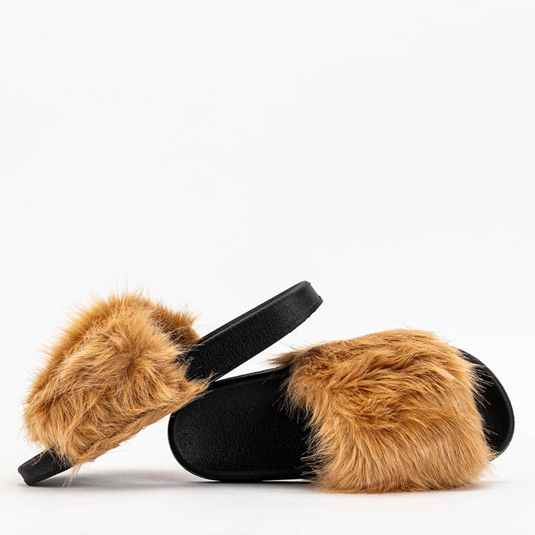 Beige Damenhausschuhe mit Fell Danita - Schuhe