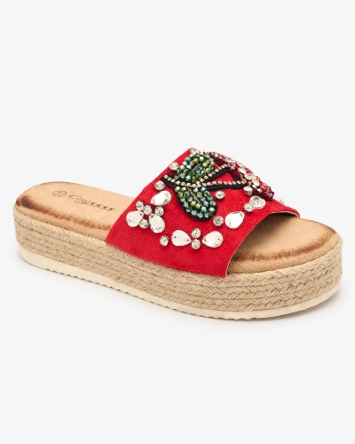 Royalfashion Rote verzierte Damen-Flip-Flops mit dicker Sohle Avadeka
