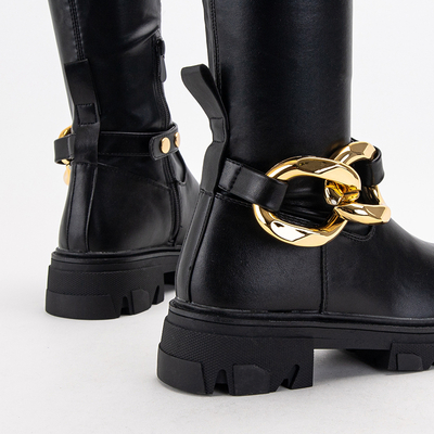 Schwarze Damen Overknee-Stiefel mit flachen Absätzen Mirumi - Schuhe