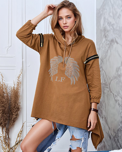Royalfashion Braunes Damen-Sweatshirt in Übergröße mit Reißverschlüssen