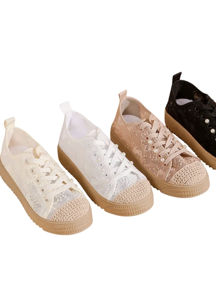 Royalfashion Damen Spitze Sneakers mit Pailletten Nille