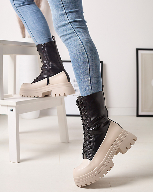 OUTLET Чорно-бежеві жіночі високі черевики-баггі Susker- Footwear