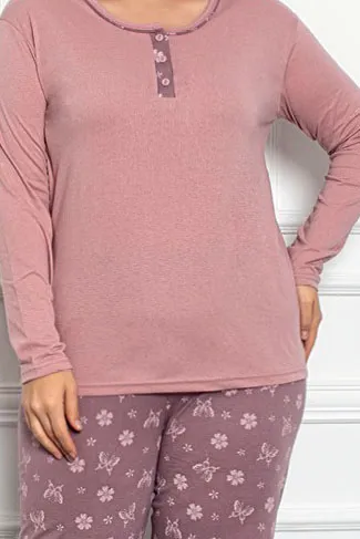 Royalfashion Damen Baumwolle 2-teilig Schmetterlingsdruck Pyjama PLUS SIZE
