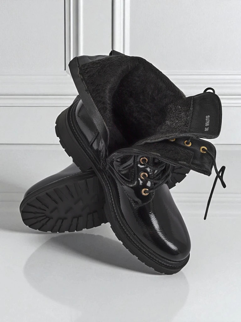 Gesteppte Damen Stiefeletten aus ökologischem Lackleder Opal Verge