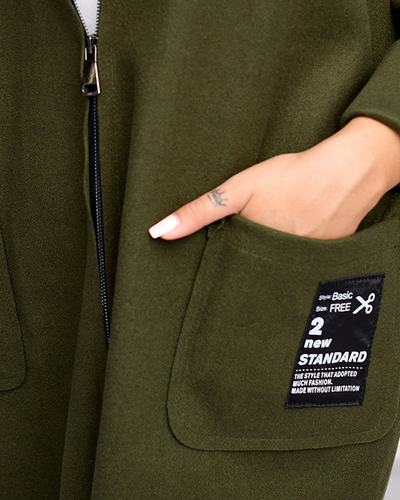 Dunkelgrüne Manteljacke für Damen mit Aufschriften - Kleidung