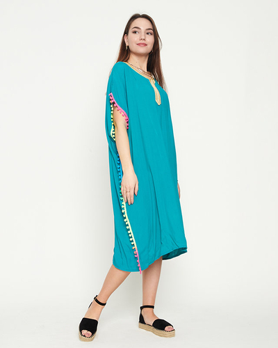 Жіноча зелена літня пляжна туніка з помпонами - Одяг