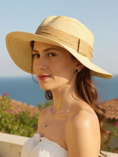 Royalfashion Damen-Strohhut Schleife Whisper