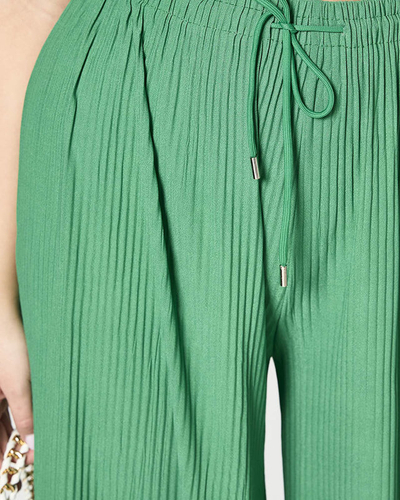 Weite Plissee-Palazzo-Hose für Damen in Grün - Kleidung