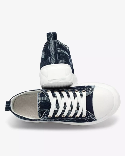 Royalfashion Marineblaue Damen Denim Sneakers mit geriebenem Nerolera