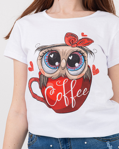 Weißes Damen-T-Shirt mit Eule - Kleidung