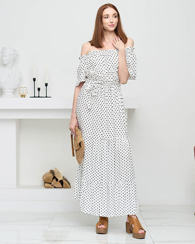 Weißes gepunktetes Damen-Midikleid mit offenem Rücken - Kleidung