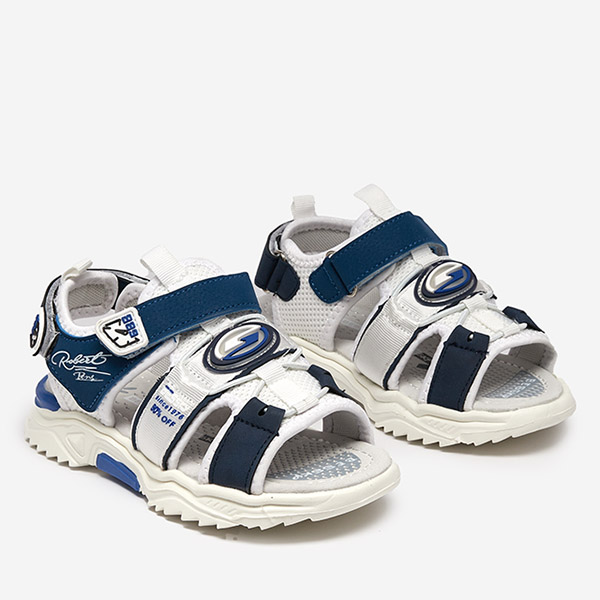 Weiße und marineblaue Jungensandalen mit Klettverschluss Roser-Footwear