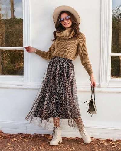 Royalfashion Gemusterter Midi-Rock für Damen mit Tüll