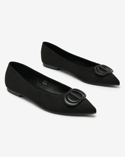 Royalfashion Schwarze Damen-Ballerinas mit spitzer Spitze und Verzierung auf der Nase Tidita