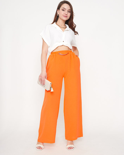 Orange weite Palazzo-Hose für Damen mit Kette - Bekleidung