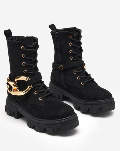 Schwarze Damenstiefel mit Kette Loti - Schuhe