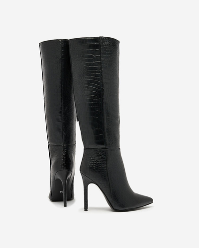 Royalfashion Schwarze Damenstiefel mit Stilettoabsatz und Prägung Stilvoll Elegant